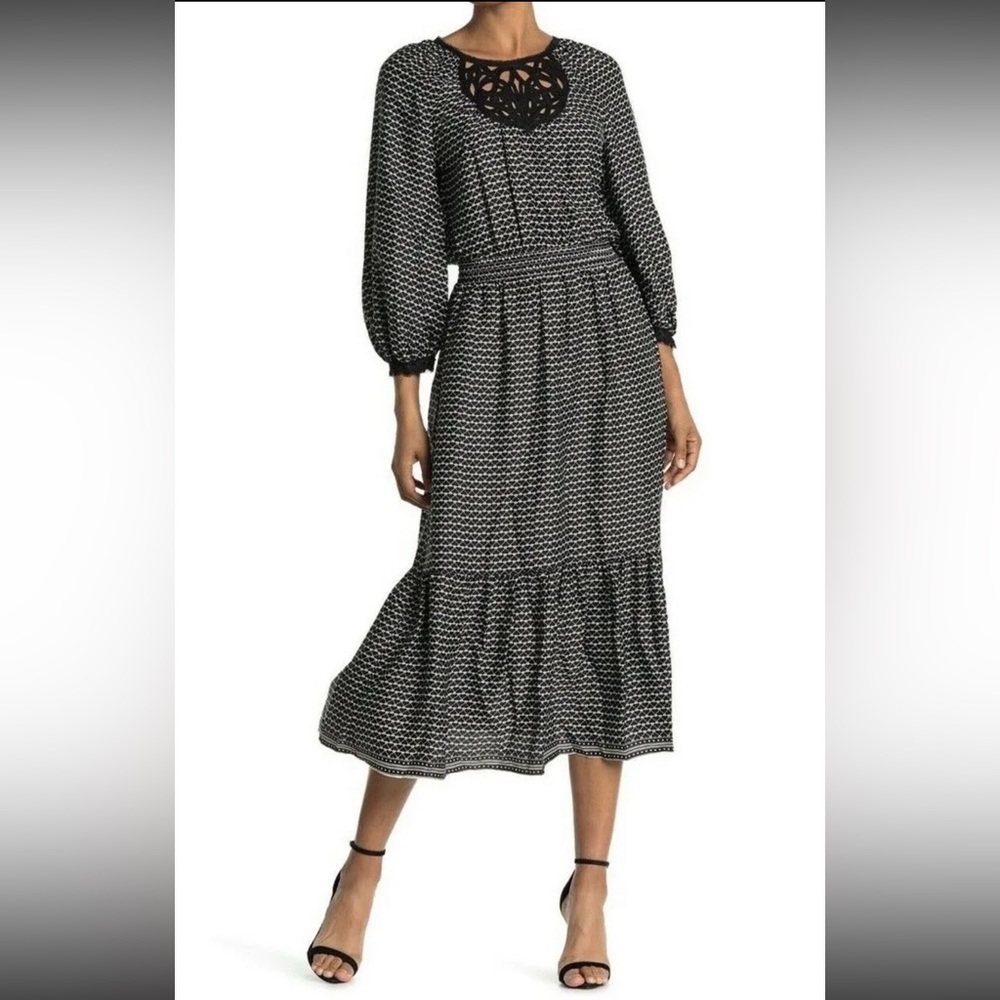 NWT Max Studio Printed Flounce Hem Midi Dress Size Medium MSRP $158 Lovely!